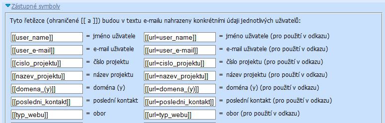 Zástupné symboly v hromadném e-mailu