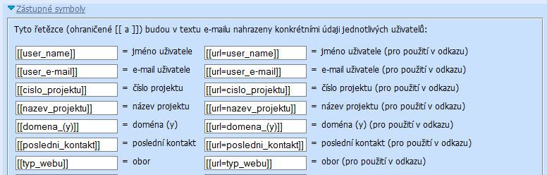 Zástupné symboly v hromadném e-mailu