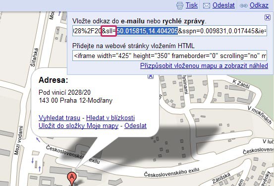 Nalezení souřadnic v Google Maps